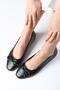 Nelly Black Color Bow Accessory Blunt Toe Women's Ballerina Shoes