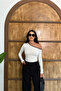 White – Women's One-Shoulder Detailed Long-Sleeve Blouse Bodysuit - 2