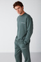 Marshall Men's Cotton Fleece-Lined Embroidered Relaxed Dark Green Tracksuit Set - 4