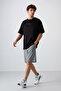Black - Anthracite Cotton Thick Soft Textured Oversize Fit Printed Men's T-Shirt - 88321 - 3