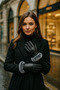 Women's Leather Quilted Fur Detailed Black Gloves Eld12 - 4