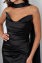Women's Black Shawl Collar Satin Long Evening Dress - 4