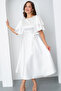 Women's White Short Sleeve Bow Midi Satin Dress - 3