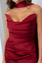 Women's Burgundy Shawl Collar Satin Long Evening Dress - 4