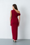 Women's Burgundy Off-The-Shoulder Midi Party Dress - 5