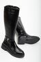 Women's Black Leather Stretch Buckle Detailed Boots - 2