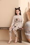 Beige Heart Pattern Cotton Knitted Long Sleeve Children's Pajamas Set - 3