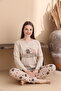 Beige Heart Pattern Cotton Knitted Long Sleeve Children's Pajamas Set - 4