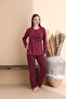 Mulberry Leopard Printed Cotton Knit Long Sleeve Women's Pajama Set - 3