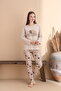 Beige Heart Pattern Cotton Knitted Long Sleeve Children's Pajamas Set - 2