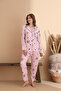 Rabbit Pattern Cares Knitted Lycra Long Sleeve Women's Buttoned Pajama Set - 3