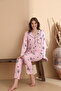 Rabbit Pattern Cares Knitted Lycra Long Sleeve Women's Buttoned Pajama Set - 2