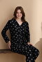 Heart Pattern Suede Knitted Long Sleeve Women's Buttoned Pajama Set