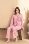 Pink Report Waffle Knitted Long Sleeve Women's Buttoned Pajama Set - 2