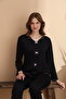 Black Milan Soft Knitted Stretch Fabric Long Sleeve Women's Pajama Set