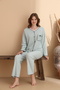 Green Report Waffle Knitted Long Sleeve Women's Button down Pajama Set - 2
