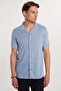 Slim Fit Short Sleeve Knitted Fabric Apache Collar Casual Dobby Texture Blue Men's Shirt - 2