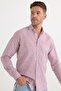 Men's Regular Fit Classic Cut Oversized Long Sleeve 100% Cotton Linen Texture Pocketed Claret Red Striped Shirt - 5