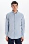 Men's Slim Fit Slim Fit Long Sleeve Cotton Oxford Texture Easy Iron Grey Button Lapel Shirt - 4