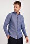 Navy Blue Men's Oxford Shirt - Slim Fit, Long Sleeve, Buttoned Collar - 4