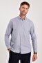 Classic Fit Long Sleeve Oxford Texture Collar Buttoned Pocket Embroidered Men's Blue Shirt - 4