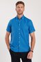 Men's Classic Regular Fit Relaxed Fit Buttoned Sport Collar Oxford Cotton Short Sleeve Cobalt Blue Shirt - 5