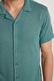 Men's Slim Fit Slim Fit Short Sleeve Knitted Texture Apache Collar Green Shirt - 4