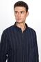 Men's Slim Fit Long Sleeve Cotton Easy-Iron Striped Navy Blue Button-Down Collar Shirt