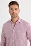 Men's Regular Fit Classic Cut Oversized Long Sleeve 100% Cotton Linen Texture Pocketed Claret Red Striped Shirt - 2