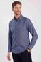 Navy Blue Men's Oxford Shirt - Slim Fit, Long Sleeve, Buttoned Collar - 4