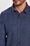 Modern Slim Fit Long Sleeve Cotton Easy-Iron Dobby Men's Navy Blue Shirt - 4