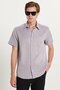 Men's Regular Fit Classic Cut Short Sleeve Cotton Single Pocket Dobby Gray Shirt - 4