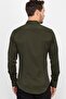 Slim Fit Long Sleeve Lycra Plain Cotton Satin Men's Khaki Shirt - 4