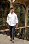 Classic Long Sleeve Pocketless Linen Collar Buttoned at Bottom Men's Shirt with Gift Box Fs-003686 - White - 2