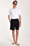 Men's Regular Relaxed Fit Black Bermuda Shorts with Elastic Waistband and Drawcord Side Pockets - 3