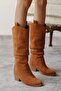 Mbhj290-Tb Tan Suede Short Thick Heeled Women's Gusseted Boots & Booties - 5