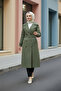 Khaki - 100% Cotton (120cm) Full-Fit Women's Hijab Trench Coat - 4