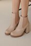 Mbzfr5010D-N Women's Nude Thick Heeled Short Boots & Booties with Elastic Sides - 6