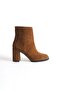 Mubiano Genuine Leather Collection Women's Zippered Round Toe Thick Heeled Short Suede Boots Brown - Mca - 4