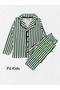 Boy's 100% Cotton Green Striped Shirt Collar Buttoned Short Sleeve Summer Pajama Set - 2