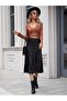 Women's Stylish Black Satin Midi Flared Skirt - 3