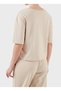 Women's Regular Fit Round Neck Short Sleeve Metallic Logo Printed Short Beige T-Shirt Xw 000321   Af10356-U1 - 5