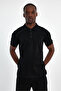 Men's Slim Fit Black Non-Stretch Cotton Polo Collar T-Shirt - 2