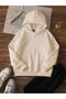 Capybara Back Printed Beige Hooded Kangaroo Pocket Sweatshirt Hodie - 3