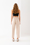 Women's Beige Balloon Pattern Striped High Waist Modal Soft Textured Lycra Trousers with Elastic Waist - 6