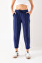 Women's Navy Blue Balloon Pattern Striped High Waist Modal Soft Textured Lycra Pants with Elastic Waist - 5