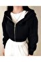 Black Zippered Crop Sweatshirt Cardigan