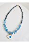 Natural Blue Agate and Coral Stone Eye Pendant Necklace - 5