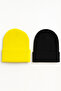 Unisex Folded Yellow and Black 2-Piece Beret Set - 2