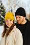 Unisex Folded Black and Mustard 2-Piece Beret Set